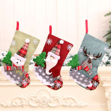New linen medium Christmas stockings Santa Claus Christmas decorations socks Christmas gift bag